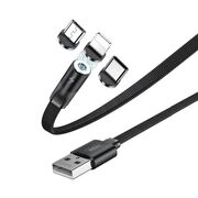 Cablu magnetic 3 in 1 Remax Flag Series cablu USB + set kit Lightning / USB Type C / micro USB 2.1A 1m (RC-169th), negru