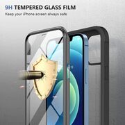 Pachet 360: Folie integrata sticla 9H + Husa iPhone 12, 12 Pro Full Body, tempered Glass 9H, clear-black