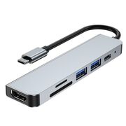 Convertor USB-C la HDMI cu HUB aluminiu 6-in-1 Tech-Protect V4 USB Type-C - 2 x USB 3.0, 1x USB Type-C, 1x HDMI, 1x MicroSD, 1x SD, Gri