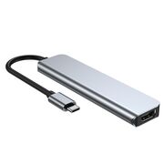 Convertor USB-C la HDMI cu HUB aluminiu 6-in-1 Tech-Protect V4 USB Type-C - 2 x USB 3.0, 1x USB Type-C, 1x HDMI, 1x MicroSD, 1x SD, Gri