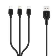 Cablu de incarcare 3 in 1 USB - Lightning + USB-C + microUSB 1,0 m 2,1A XO, negru