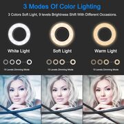 Suport flexibil universal pentru telefon cu lumina led circulara - Sistem 2 in 1 pentru selfie, video-call, alb