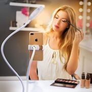 Suport flexibil universal pentru telefon cu lumina led circulara - Sistem 2 in 1 pentru selfie, video-call, alb