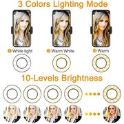 Suport flexibil universal pentru telefon cu lumina led circulara - Sistem 2 in 1 pentru selfie, video-call, alb