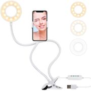 Suport flexibil universal pentru telefon cu lumina led circulara - Sistem 2 in 1 pentru selfie, video-call, alb