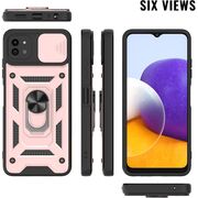 Husa pentru Samsung Galaxy A22 5G cu inel Ring Armor Kickstand Tough, protectie camera (negru - rose gold)