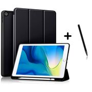 Husa iPad 10.2 inch 9/8/7 2021/2020/2019 cu suport Apple Pen si functie stand, negru + stylus cadou