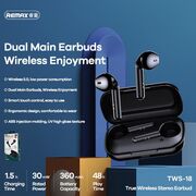 Casti Remax TWS Wireless Bluetooth Earphones Waterproof TWS-18, negru