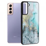 Husa samsung galaxy s21 plus cu sticla securizata, techsuit glaze - blue ocean