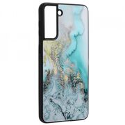 Husa samsung galaxy s21 plus cu sticla securizata, techsuit glaze - blue ocean