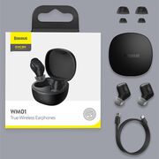 Casti Bluetooth Baseus WM01, TWS earbuds, negru, NGWM01-01