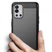 Husa oneplus 9r, carbon silicone, techsuit - negru