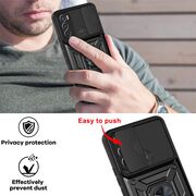 Husa pentru Motorola Moto E7 Power, E7i cu inel Ring Armor Kickstand Tough Rugged, protectie camera - negru