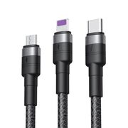 Cablu de incarcare 3 in 1 USB - Lightning + USB-C + microUSB 1,2 m 40W XO Q191, negru