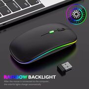 Mouse wireless iluminat LED Rechargeable (Bluetooth + USB 2.0, USB-C) 2.4GHz pentru Android, iOS, MAC, Windows, negru