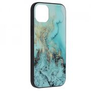 Husa iphone 14 plus cu sticla securizata, techsuit glaze - blue ocean