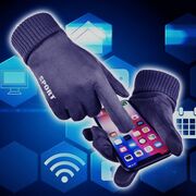 Manusi touchscreen din piele ecologica, unisex, techsuit st0009 - albastru