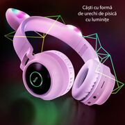 Casti cu urechi de pisica wireless Hoco W27, cu LED, roz