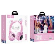Casti cu urechi de pisica wireless Hoco W27, cu LED, gri roz