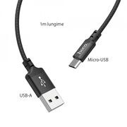 Cablu de date Micro-USB Hoco X14, 2.4A, 1m, negru