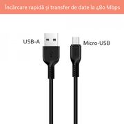 Cablu de date Flash Charging Micro-USB Hoco X20 2M 2A, negru