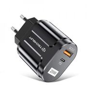 Incarcator priza qc 3.0, 20w, usb-a, usb-c, techsuit premium - negru