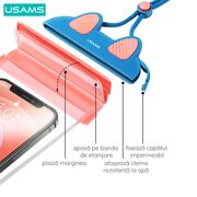 Husa subacvatica telefon Usams, IPX8, max 7", albastru roz, US-YD010