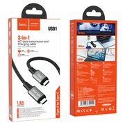 Cablu Super Fast Charging tip C 100W + video 4K@60Hz Hoco US01, 1.8m