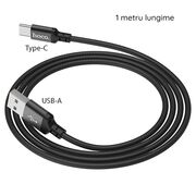 Cablu de date USB la USB Type-C Hoco X14, 3A, 10W, 1m, negru