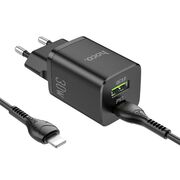 Incarcator priza USB, tip C 30W Hoco N13 + cablu iPhone, negru