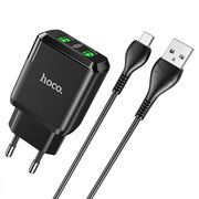 Incarcator Priza 2xUSB-A, Q.C 3.0, 18W, 3.0A + Cablu Micro-USB 1mHoco, N6 Charmer, Negru