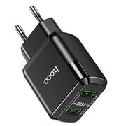 Incarcator Priza 2xUSB-A, Q.C 3.0, 18W, 3.0A + Cablu Micro-USB 1mHoco, N6 Charmer, Negru