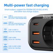 Incarcator fast charge pentru priza 2 x USB 3.0 QC 20W, 1 x USB-C PD 18W, 1 x Shucko, incarcator Type-C Hoco NS3, negru