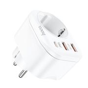 Incarcator fast charge pentru priza 2 x USB 3.0 QC 20W, 1 x USB-C PD 18W, 1 x Shucko, incarcator Type-C Hoco NS3, alb