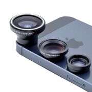 Set 3 Lentile pentru telefon Macro, Wide Angle, Fish Eye HD Glass Lens Cover, negru