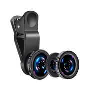 Set 3 Lentile pentru telefon Macro, Wide Angle, Fish Eye HD Glass Lens Cover, negru