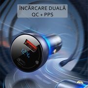Incarcator auto Baseus, Type-C PD3.0, USB QC4.0, 65W, transparent, CCKX-C0A