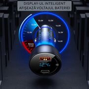 Incarcator auto Baseus, Type-C PD3.0, USB QC4.0, 65W, transparent, CCKX-C0A