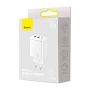 Incarcator priza 2xUSB, Type-C 30W PD Baseus, alb, CCXJ-E02