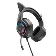 Casti gaming urechi pisica si microfon Hoco W107, negru-roz