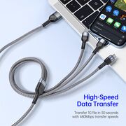 Cablu date 3in1 tip C, iPhone, Micro-USB Duzzona A3, gri