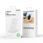Incarcator Wireless Aiyando Statie Incarcare 3 In 1 cu MagSafe 15W incarcare rapida pentru Apple Watch, Airpods, alb