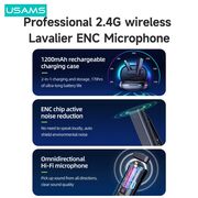 Mini Lavaliera wireless cu microfon Usams - ENC, Noise Reduction, 2.4G - negru