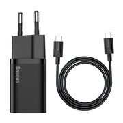 Incarcator priza USB-C, PD25W, 3A cu Cablu Type-C la Type-C, 1m, negru