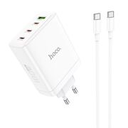 Incarcator priza 3xtip C, USB Hoco N31 + cablu tip C, 100W, alb