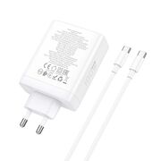 Incarcator priza 3xtip C, USB Hoco N31 + cablu tip C, 100W, alb