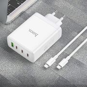 Incarcator priza 3xtip C, USB Hoco N31 + cablu tip C, 100W, alb