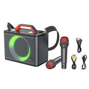 Boxa portabilia Hoco - portable speaker cu doua microfone wireless (bs57) - pentru karaoke, RGB lights, TWS, 25W - negru