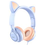 Casti cu urechi de pisica, fir si microfon Hoco W36, bleu