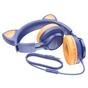 Casti cu urechi de pisica, fir si microfon Hoco W36, bleu